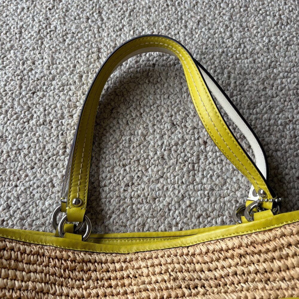 Coach 22904 Vintage Y2K Green Leather + Wicker Raffia Tote Summer Classic Preppy - Picture 9 of 16